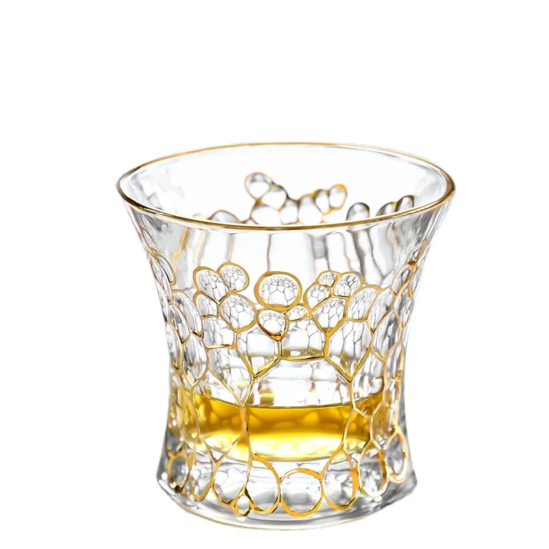 Golden N38 Thick Rock Glass Line Painted Crystal Clear with Stone Wine Wedding Bohemian Cocktail Glasses Whiskey Glass 200-300ml