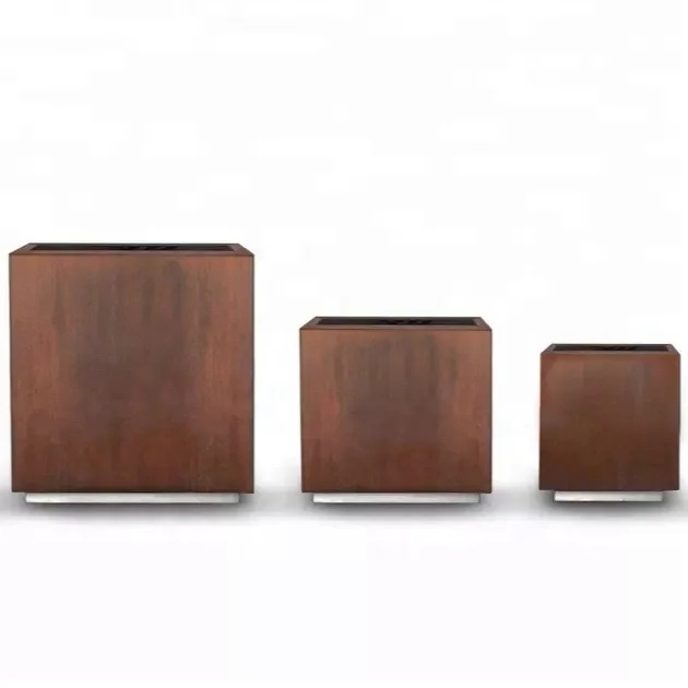 2024 Hot sale Rust Garden Outdoor Metal Flower Pots Corten Steel Square Planter Flower Pots Planter Large Outdoor Rust