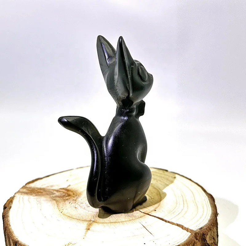 Jiji Healing Obsidian Cats Hand Carved Crystal Bulk Wholesale Natural Black Gemstone Europe Feng Shui New Year Figurine Letters