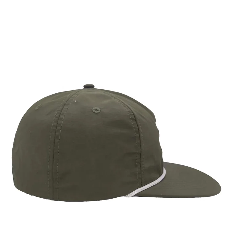 Wholesale Custom 5 Panel Soft Fabric Dad Hat High Quality Fitted Dark Green Snapback Hat Man Women Nylon Snap Back Cap With Rope
