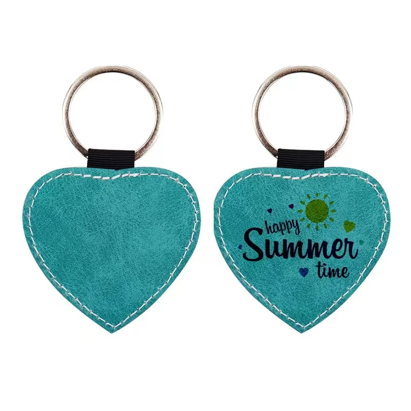 Wholesale PU Sublimation Heart Keychain Blank Custom Logo Double Side Printing Sublimation Leather Keychains