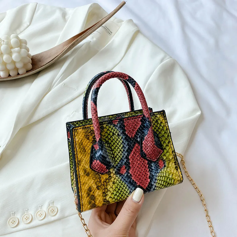 
Luxury Personality Purse Serpentine PU Leather Chain Shoulder Crossbody Bags Colorful Snakeskin Handbags For Women 