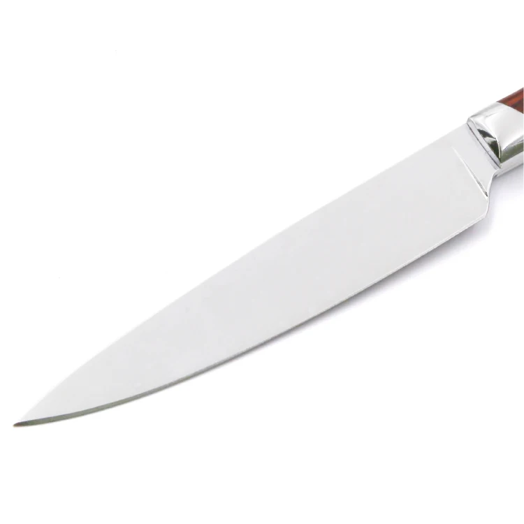 Steak Knife with Red Metal Durable Sustainable Pocket Knives Sharpened Stainless Steel Pakka Wood Handle Oriental Charm 4.9 Inch