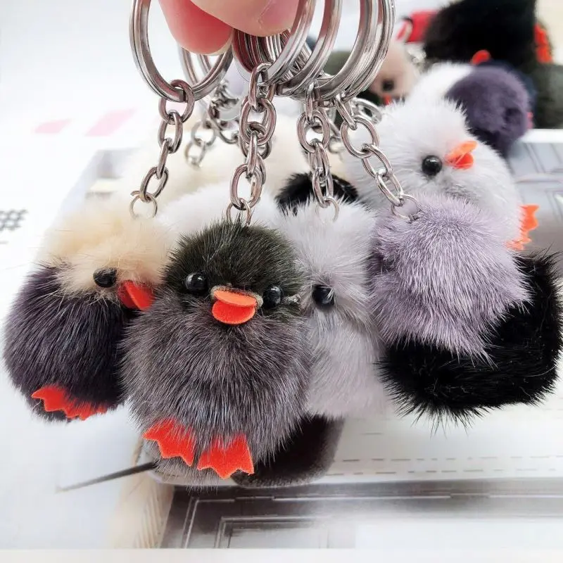 
fashion and generous cartoon animal bag pendant mink fur puff funky keyrings keychain fur ball 