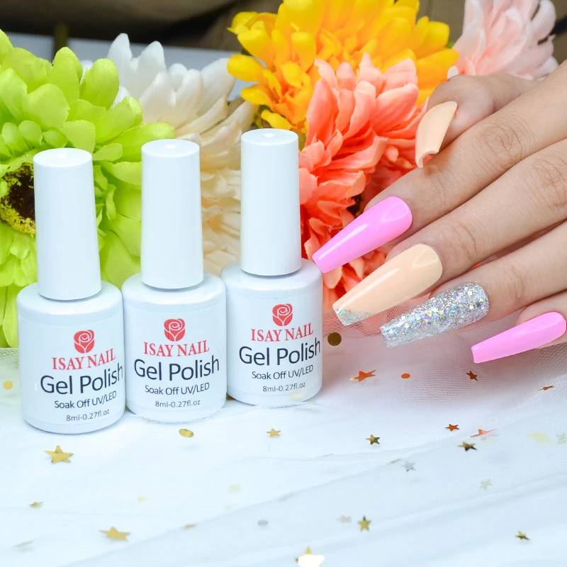 High Quality 8ml UV Glitter Nail Gel Polish Colors Peel off Nail Polish Wholesale Base Coat Top Coat Custom Logo