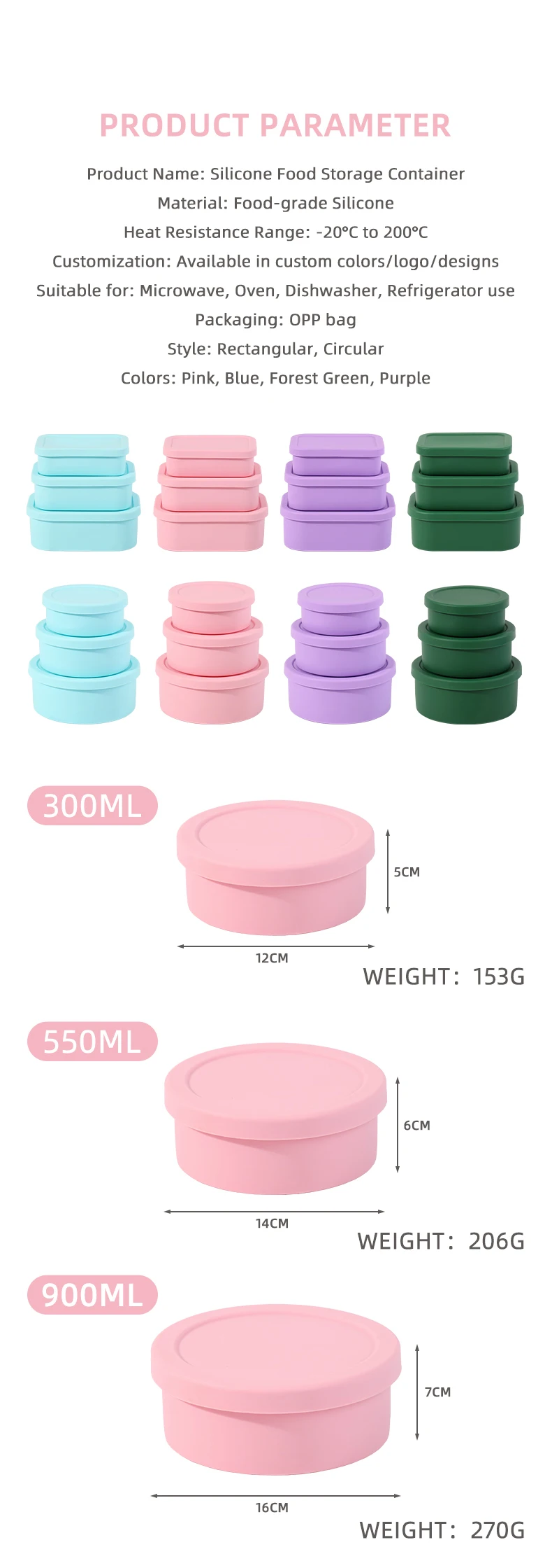 New Design 100% Silicone Rectangle Food Storage & Containers OPP Bag Food Grade Compartment Bento Lunch Boxes for Kids