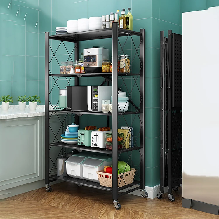 floor-standing multi-layer Installation-free kitchen folding shelf  microwave oven storage multifunctional kitchen shelf rack