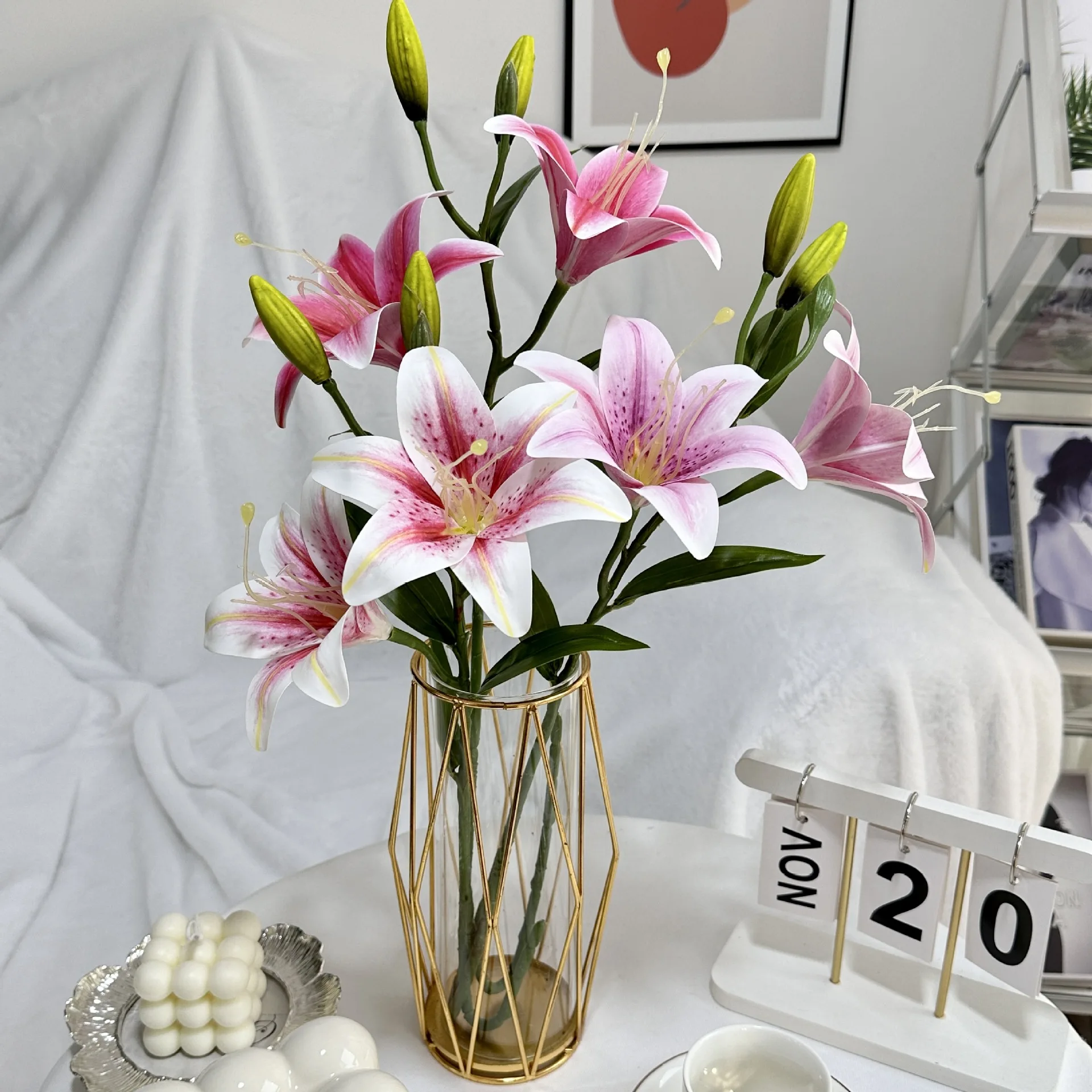 Wedding Home Decor Real Touch Faux Latex Flower Bouquet Tiger Lily Artificial Flowers