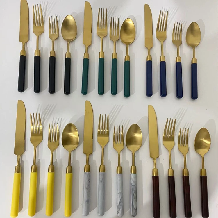 wedding stainless steel 304 pink ivory black olive green cutlery flatware  plastic acrylic abs round handle silverware