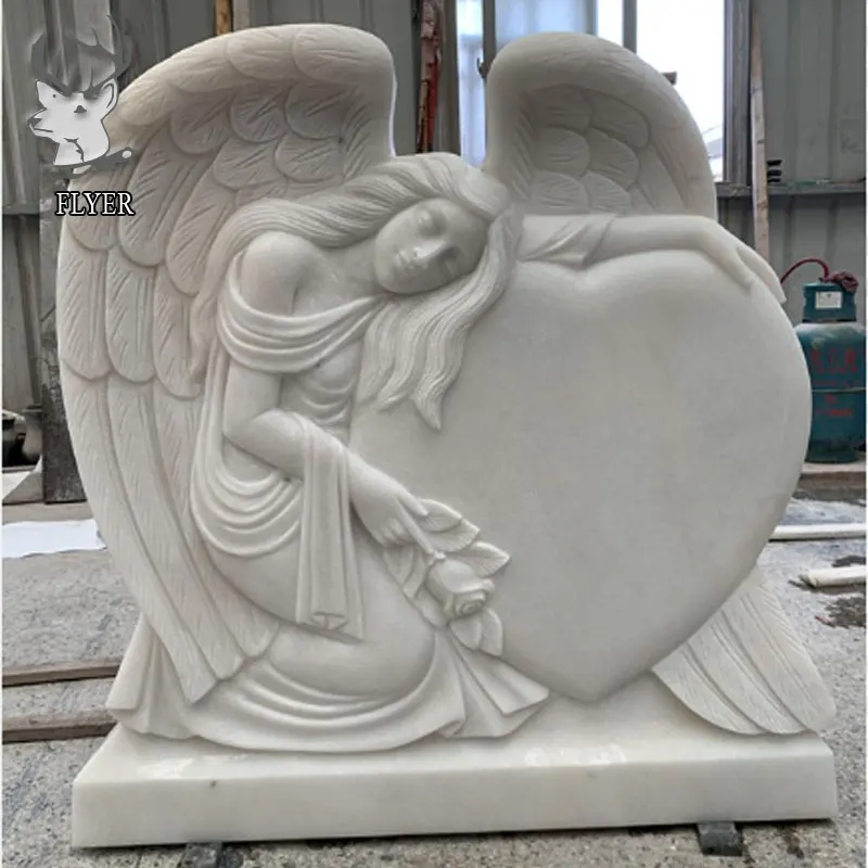 Custom Graveyard Memorial Granite Headstone life size weeping angel statues Natural Marble weeping angel headstone Tombstone