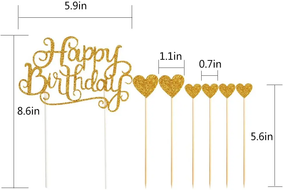 Happy Birthday Cake Toppers Gold Glitter Letters and Love Star Party Decor Decorations Set of