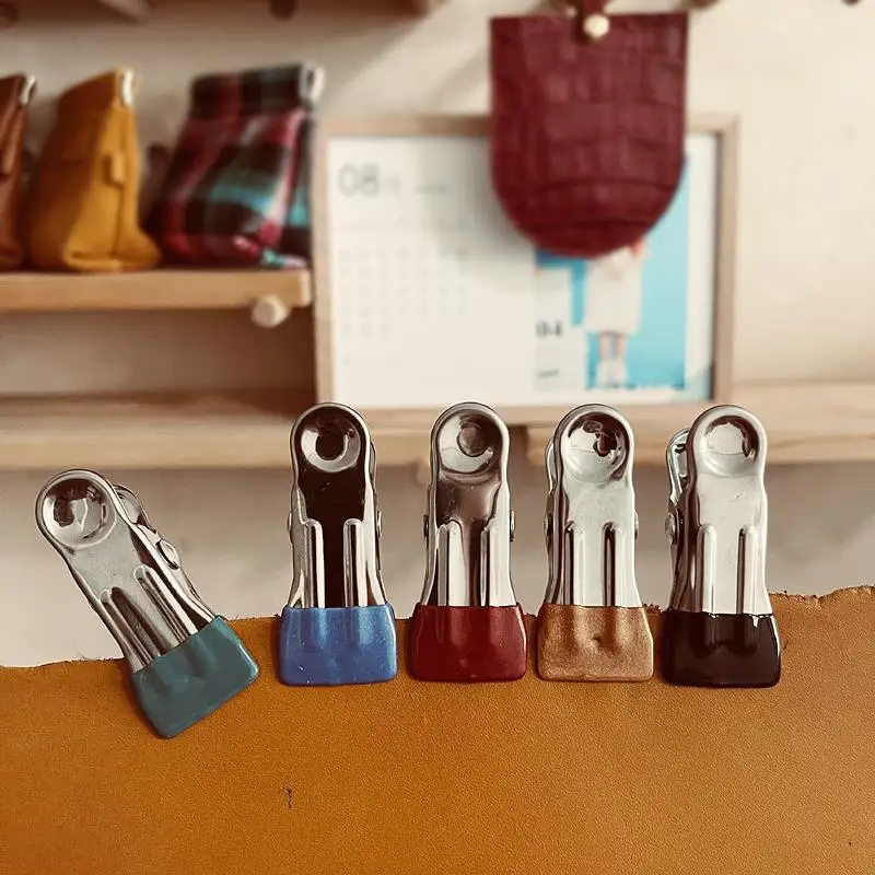 Dip Glue Head Leather Non-marking Clips Stainless Steel Hand DIY Leather Fabric Fixed Clips Do Not Leave Marks Drying Clips