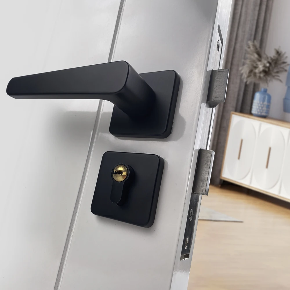 Black door handle manijas de puertas mortise handle bedroom locks Hotel interior door lock handle