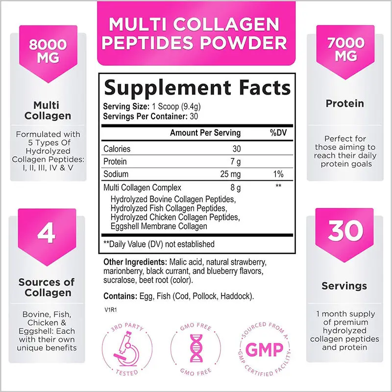 Privare Label Support Collagen Peptides Powder Easy Dissolve, Non-Gmo Unflavored Multi Collagen Protein Powder With Vitamin C