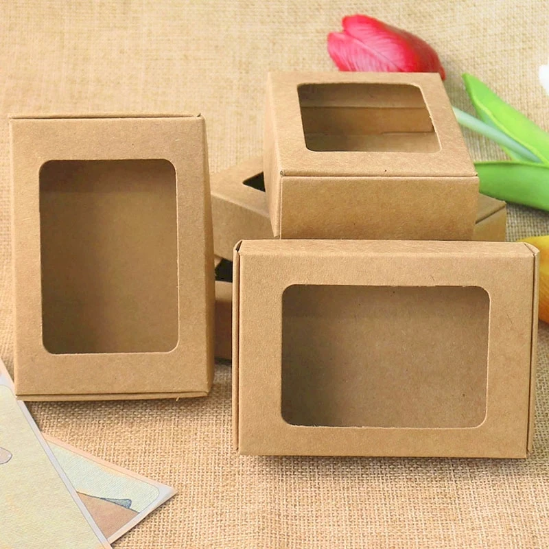
Eco Friendly Folding Soap Packing Brown Kraft Paper Box Homemade Soap Packaging With Window 
