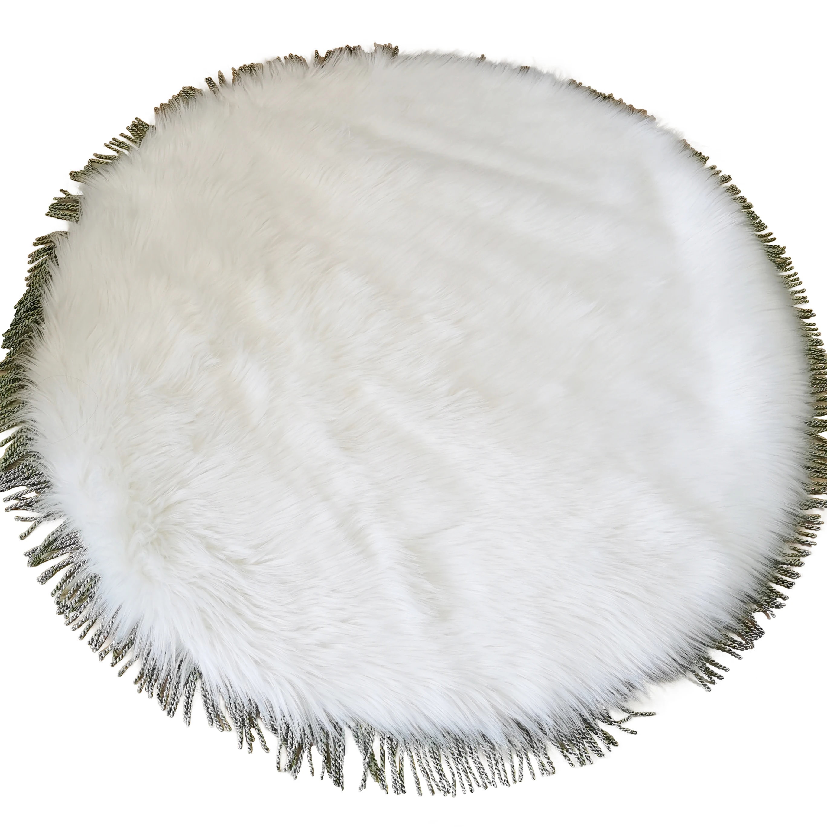Factory direct selling round fur mat sheepskin rug with fringe cute suede bottom back carpet for bedroom