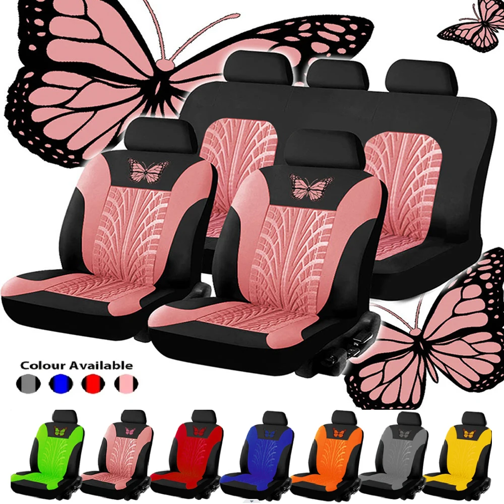 Car Seat Cover Full Set Universal Butterfly Pattern Tire Shape Auto Cover Airbag Safe Truck Van SUV Seat Protector Accessories