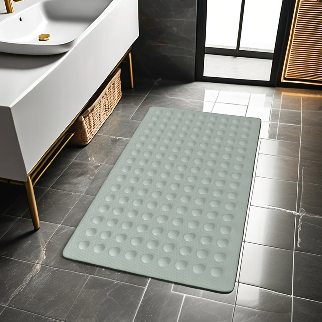 Aspire Bath Mat with Suction Cups Embossed Coral Fleece Non-Slip Carpet Print Bath Rug for Bathtub Shower Room Machine Made