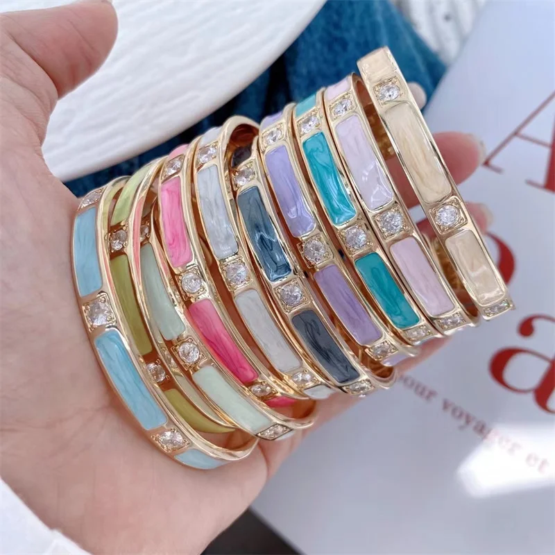 18k 24K Gold Plated Candy Enamel Colorful Cuff Bracelet women fashion CZ jewelry bangle bracelet