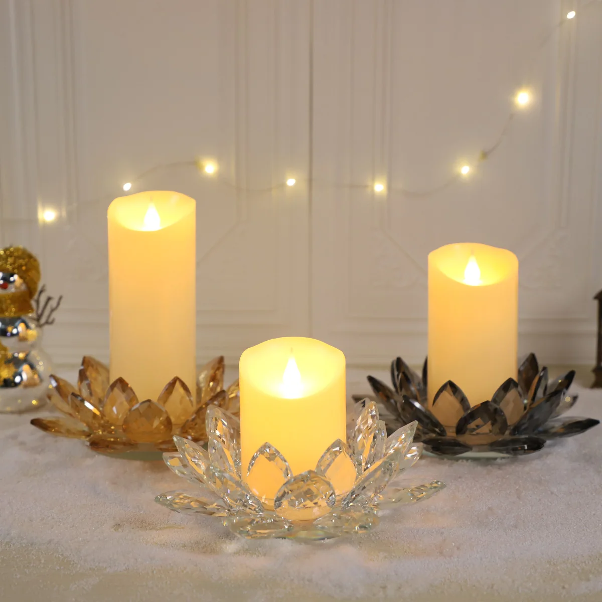 Wholesale creative large crystal lotus flower tea light tealight rose gold votive candle holders holder center pieces set of 3