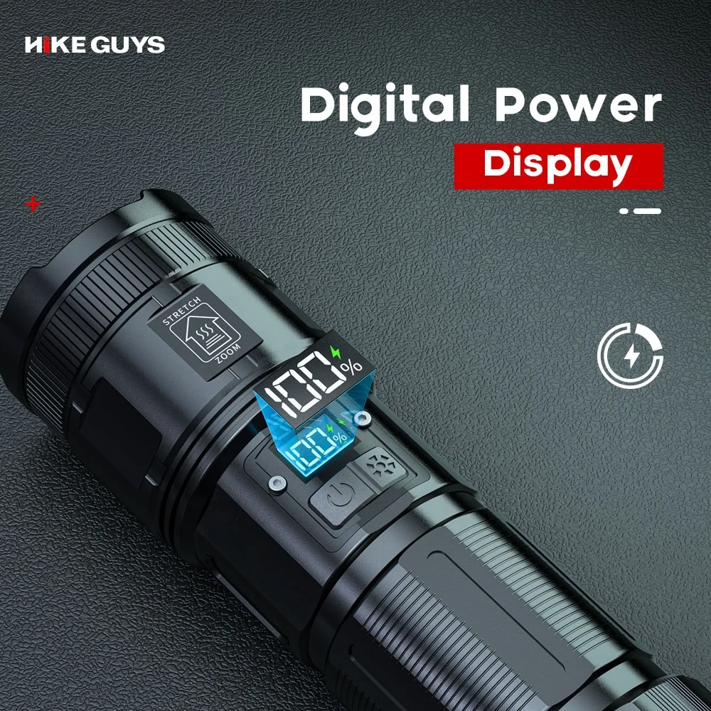 LED Flashlight, White Laser Wick Super Bright Torch Light High Lumens Rechargeable Long Range Spotlight for Outdoor Camping