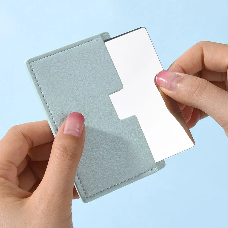 SAIYII Wholesale Rectangle Pull-out Design Travel Makeup Stainless Steel Mirror Custom Your Brand Logo With Pu Leather Case