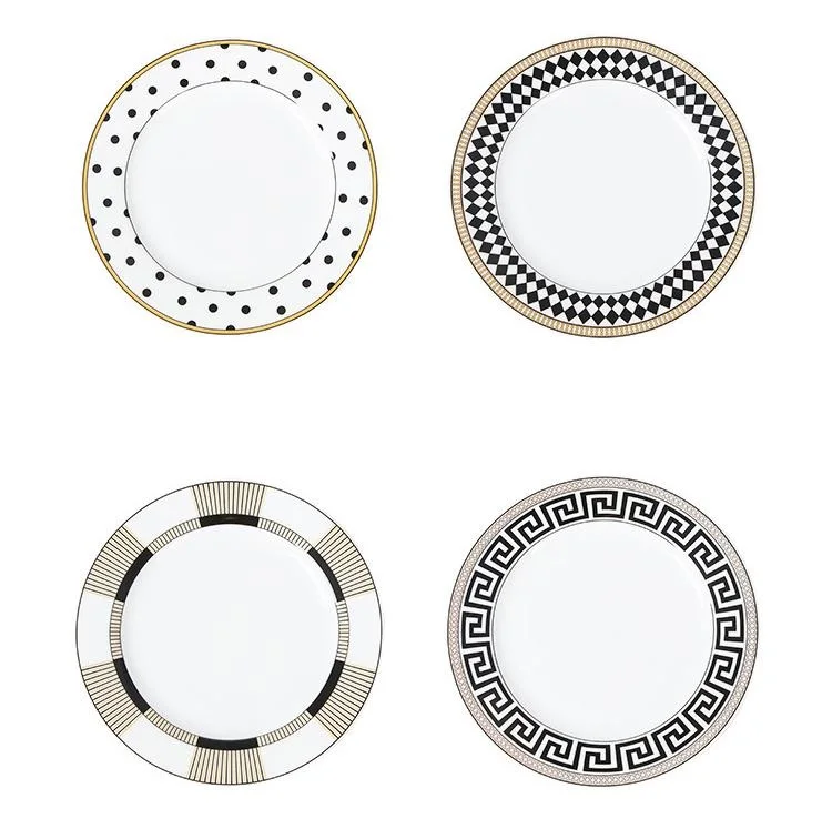 European Luxury Home Wedding Party Fine Dining Bone China Geometric Pattern Dinnerware Tableware Flatware Bowl Dishes & Plates