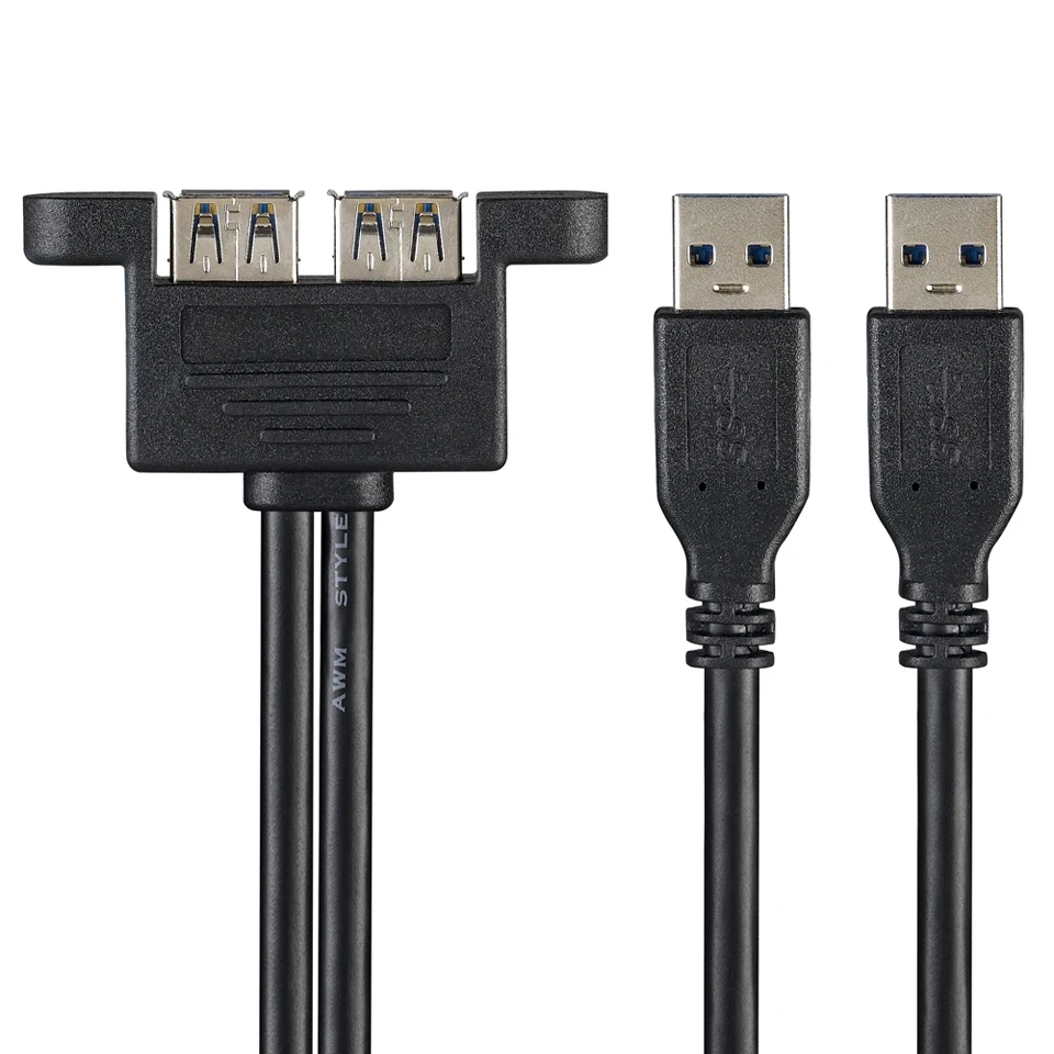 USB 3.0 Male to Dual USB 3.0 Female USB 3.0 Extension Cable with Screw Panel Mount Shielded 30cm 50cm 1m 1.5m