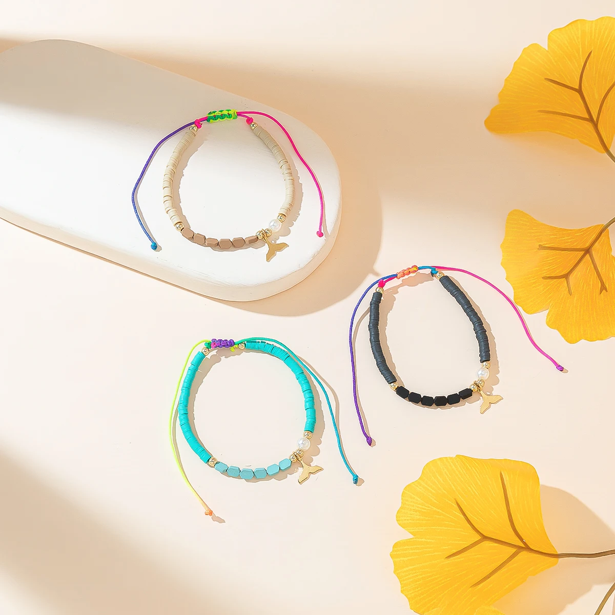 Bracelet female Korean version simple hand woven rope INS creative color clay metal adjustable bracelet manufacturers