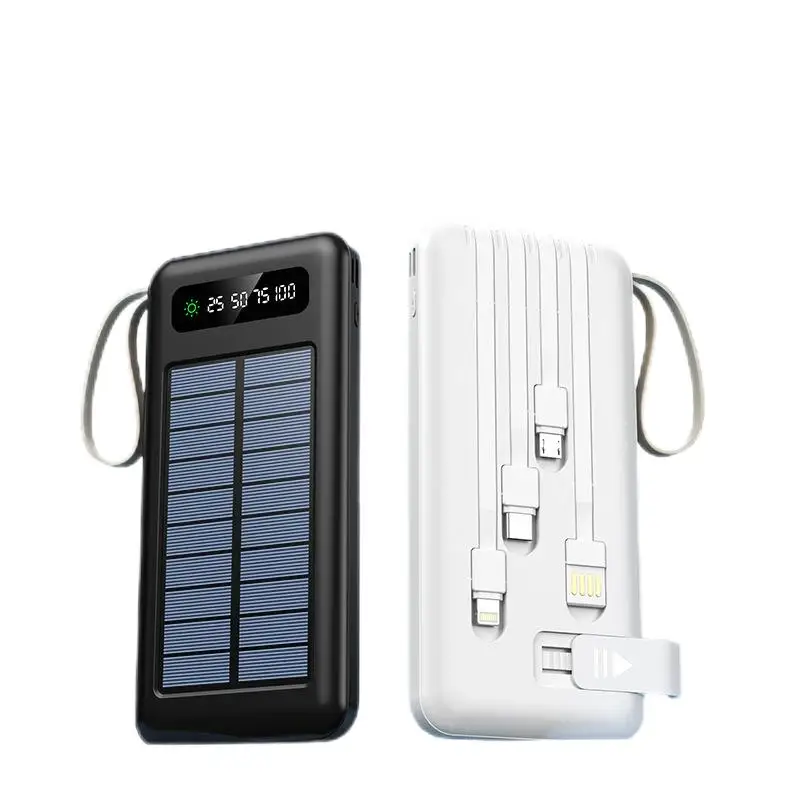 20000mAh 2.1A Removable 4 Built-in Wires Waterproof Cellphone Mount Digital Display Fast Charging Solar Power Bank