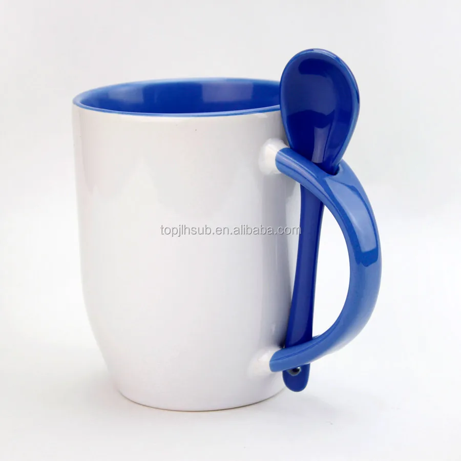 Hot Sell sublimation inner color ceramic mug custom logo coffee mug with spoon