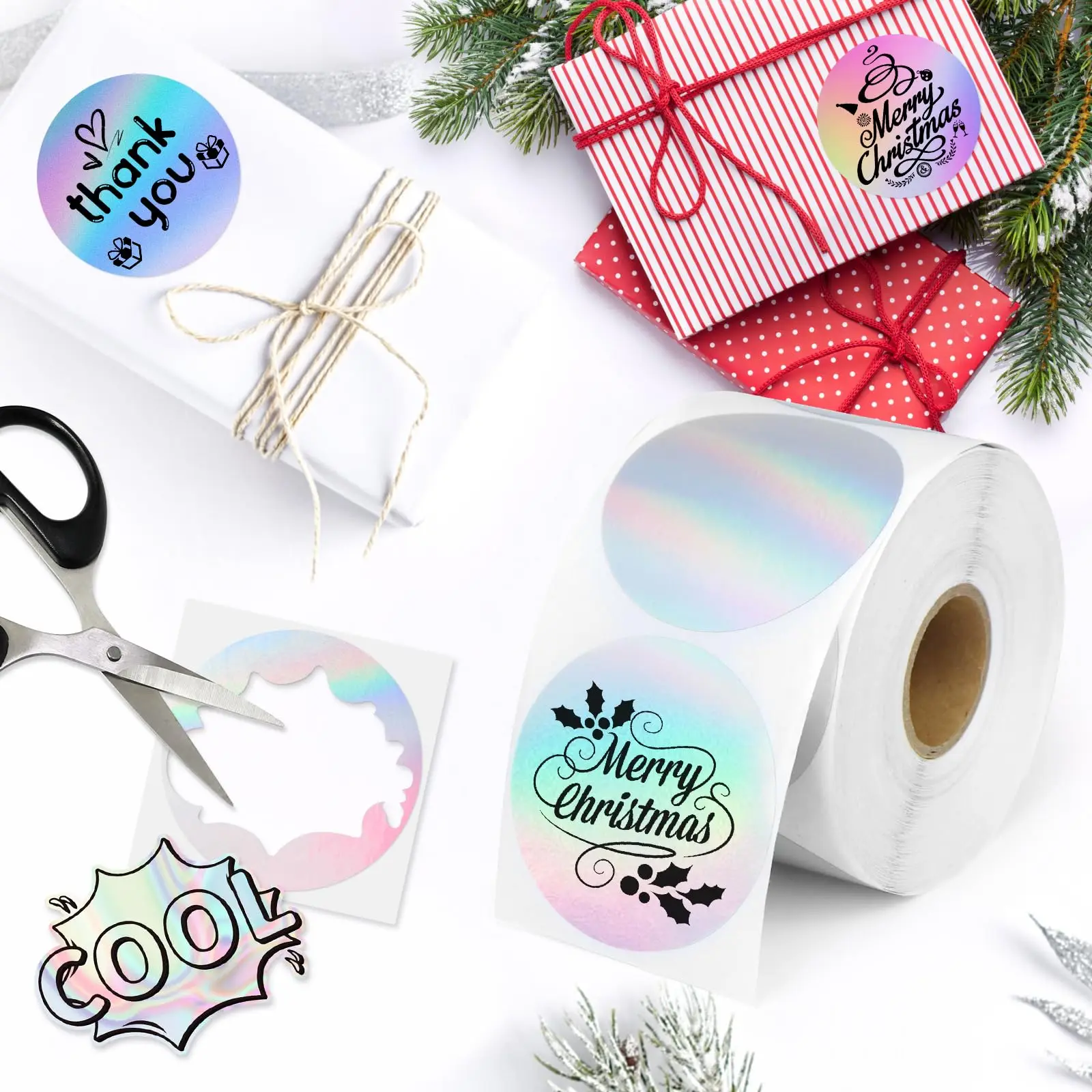 Custom Thermal Silver Sticker Holographic Round Thermal Label SelfAdhesive Direct Thermal Printer Shipping Address QR CodeLabel
