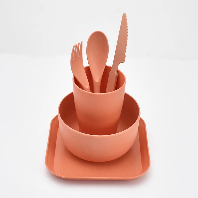 Eco Friendly Biodegradable Bamboo Fiber color adult Set Plates Dinnerware Sets