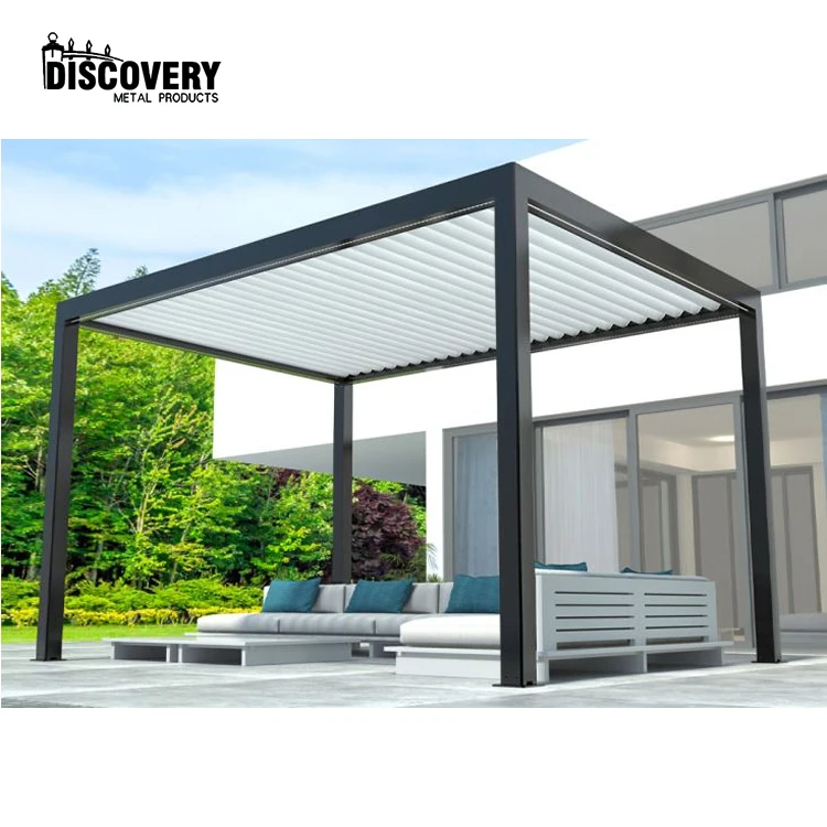 High quality strong and stable aluminum louvered roof pergola with LED light factory customized aluminum gazebo for garden