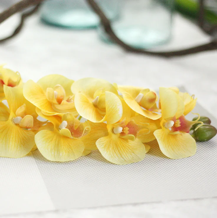 New type wholesale artificial flowers yellow PU orchid for home decorations