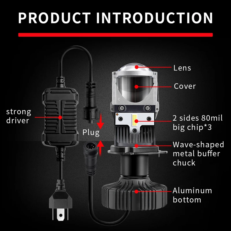 LED auto Headlight mini lens projector 6500K super power 110w 25000lm led headlight projector h4 for cars