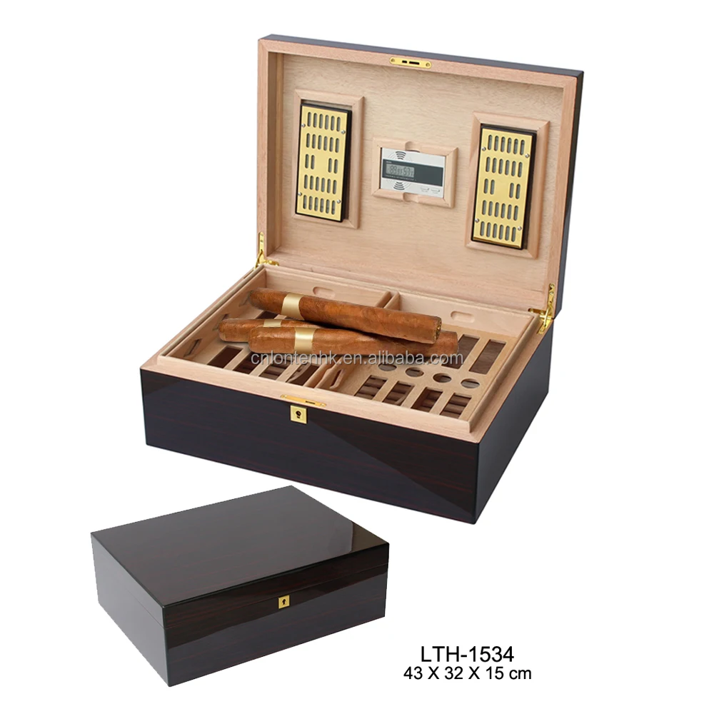 wholesale custom spanish cedar wooden box with hygrometer humidifier solution desktop luxury humidor cigar box
