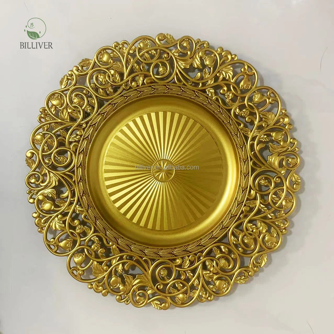 Round Wholesale Clear Glass Acrylic Gold Beaded Charger Plates Wedding Decoration For Party Dinner dishes & plates