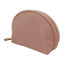 Custom leather makeup travel wholesale Polyester pink luxury Satin Half Shell Shape Trendy cosmetic bags & cases