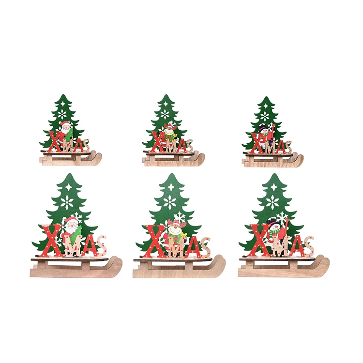 
Christmas Sleigh Miniature Wooden Santa Snowman Deer Sled Ornament For Children Gift Desktop Small Ornaments Wooden Detachable 