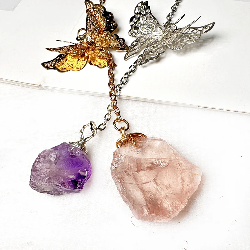 Wholesale Bulk Natural Crystal Amethyst Stone Pendant Feather Metal Custom Bookmark For Reading