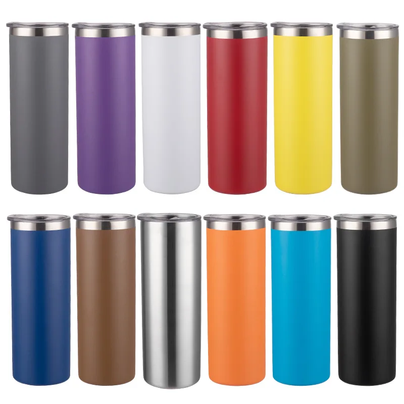 High Quality Stainless Steel Double Wall Straight Vacuum Cups 20oz Spray Coating Colorful Skinny Tumbler with Customize (VC034C)