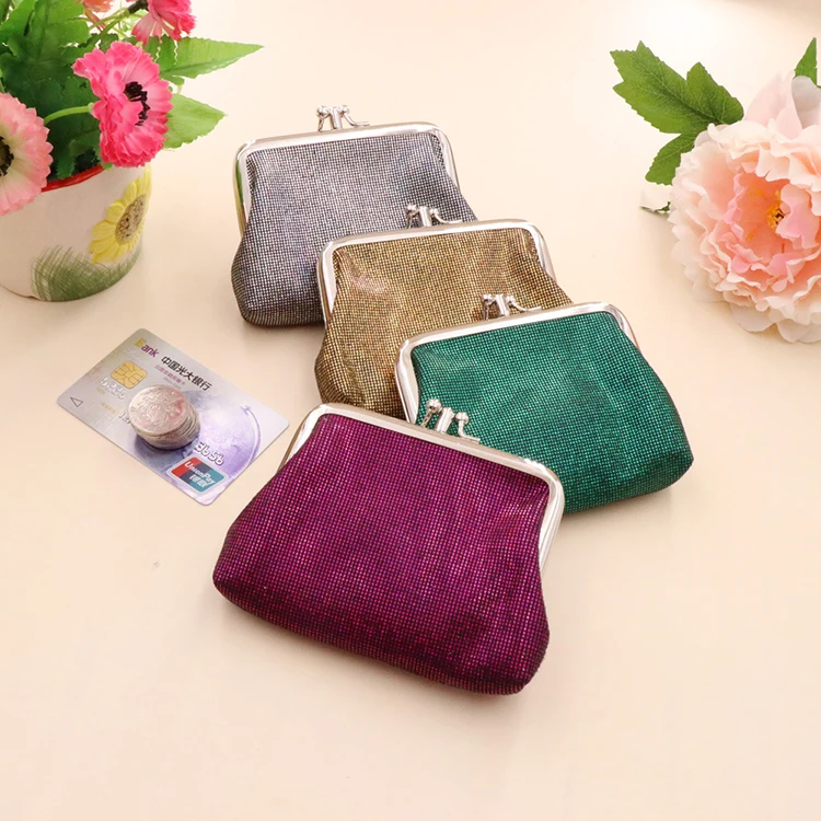 Retro Double Compartment Multi Purpose Shiny Glitter PU Women Lipstick Pouch Small Change Wallet Mini Coin Purse