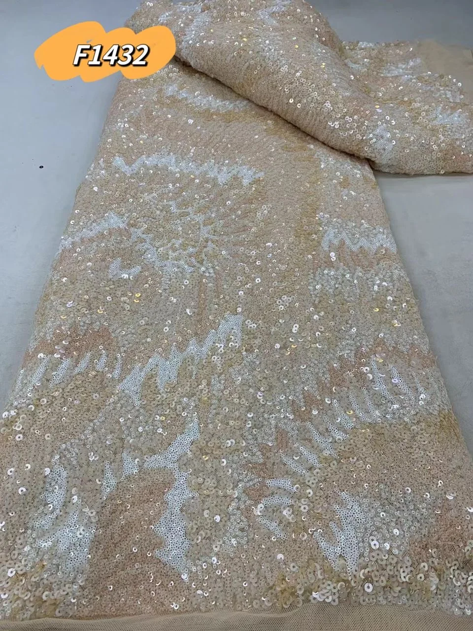 Luxury sequins lace 2024 handmade blue embroidered sequence and beads african bridal heavy hand beaded pearls embroidery fabric
