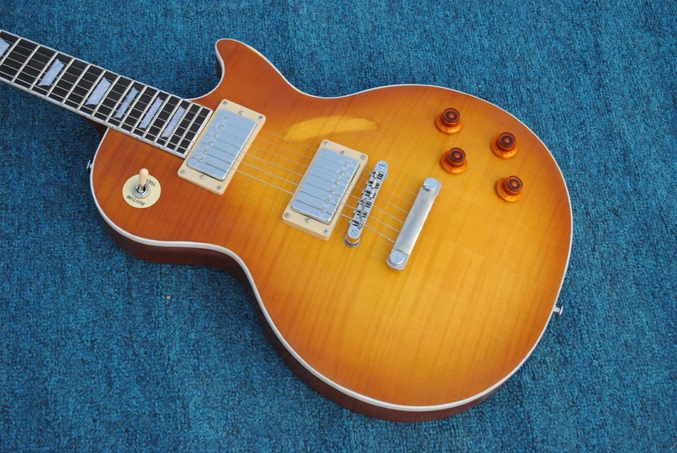 Krait 6 string electric guitar LP guitar relic style flame maple top brown burst color mahogany body mahogany neck OEM guitar