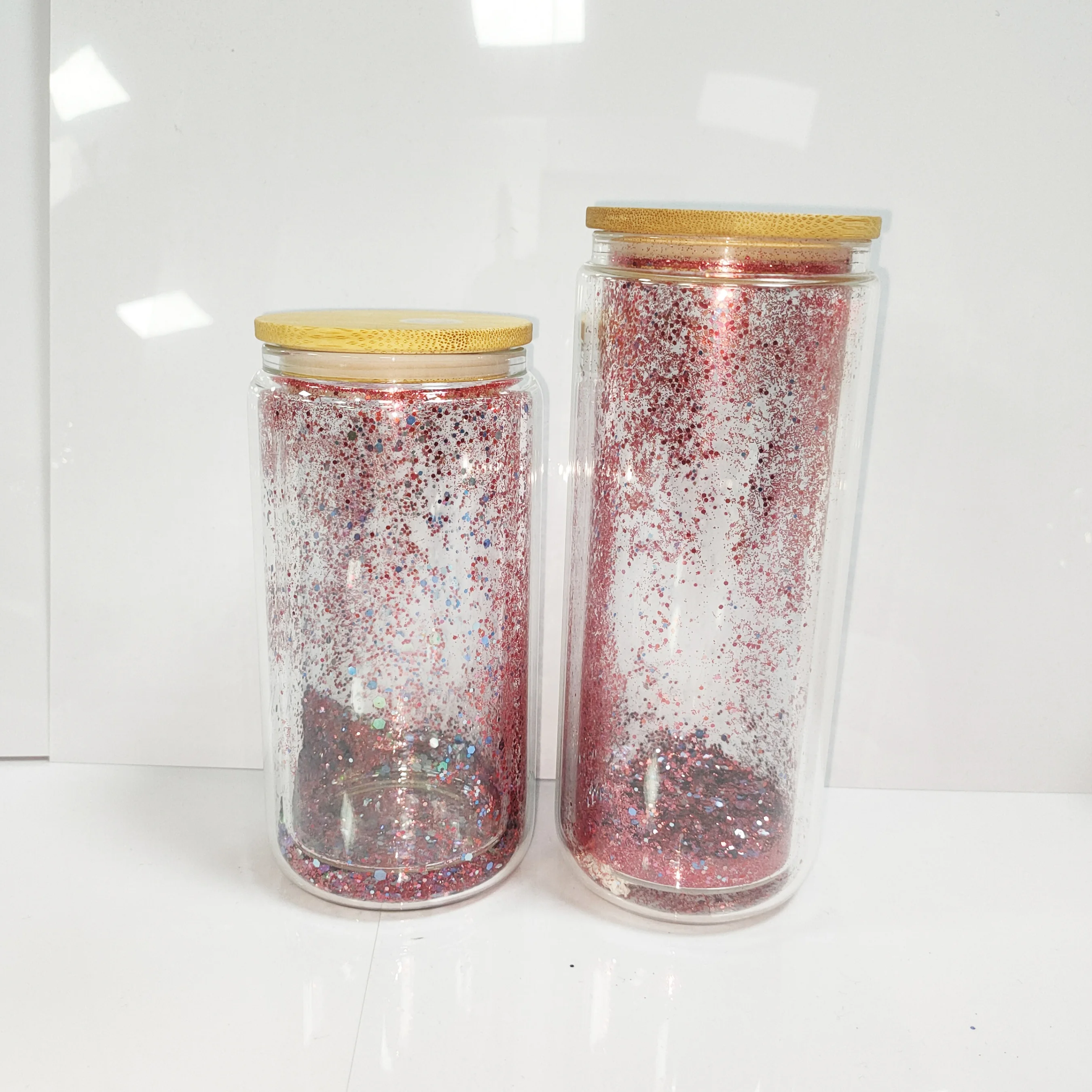 USA 12/16/20oz Double Walled Sublimation Tumblers Glass Can Shape Heat Press Clear Printed Snow Globe With Lid And Straw