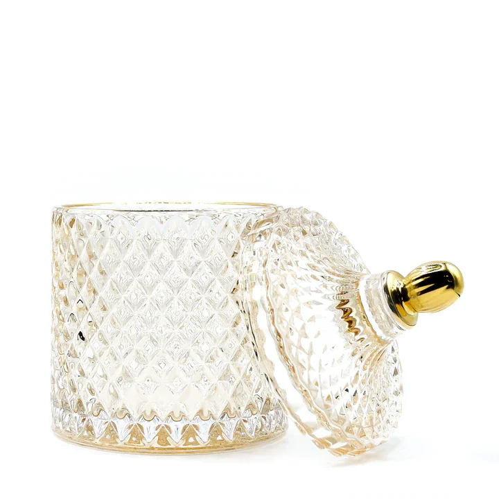 Large capacity customized luxury empty castle style geo cut glass candle jar