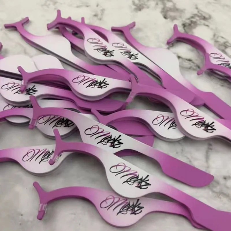 Private Label Pink Plastic Lashes Applicator Tweezers Bulk Magnetic Lash Tweezers packaging False Eyelash Tweezers