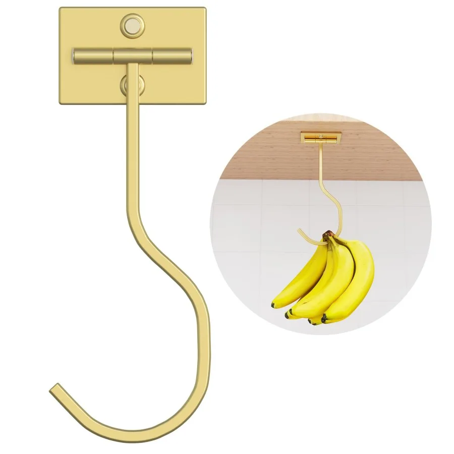 Folding Banana Hanger Hook Under Cabinet Metal Banana Holder Self Adhesive Banana Hook
