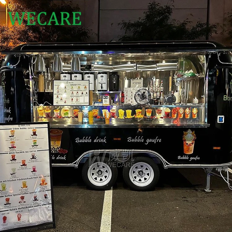 WECARE Catering Trailer Para Comidas Rapidas Hot Dog Cart Snack Food Truck Mobile Bubble Tea Juice Beer Bar Trailer for Drink